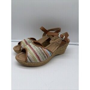 Spring Step Perforated Leather Wedge Sandals Cork-Heel Size EU 39 US 8.5